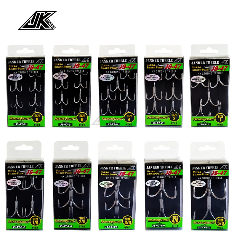 JK JS-47 Boat Fishing Super Antirust Triple Hook Gray Color 4X Strong Triple Fishing Hooks High Quality Fishhook #8~5/0 Tee Hook