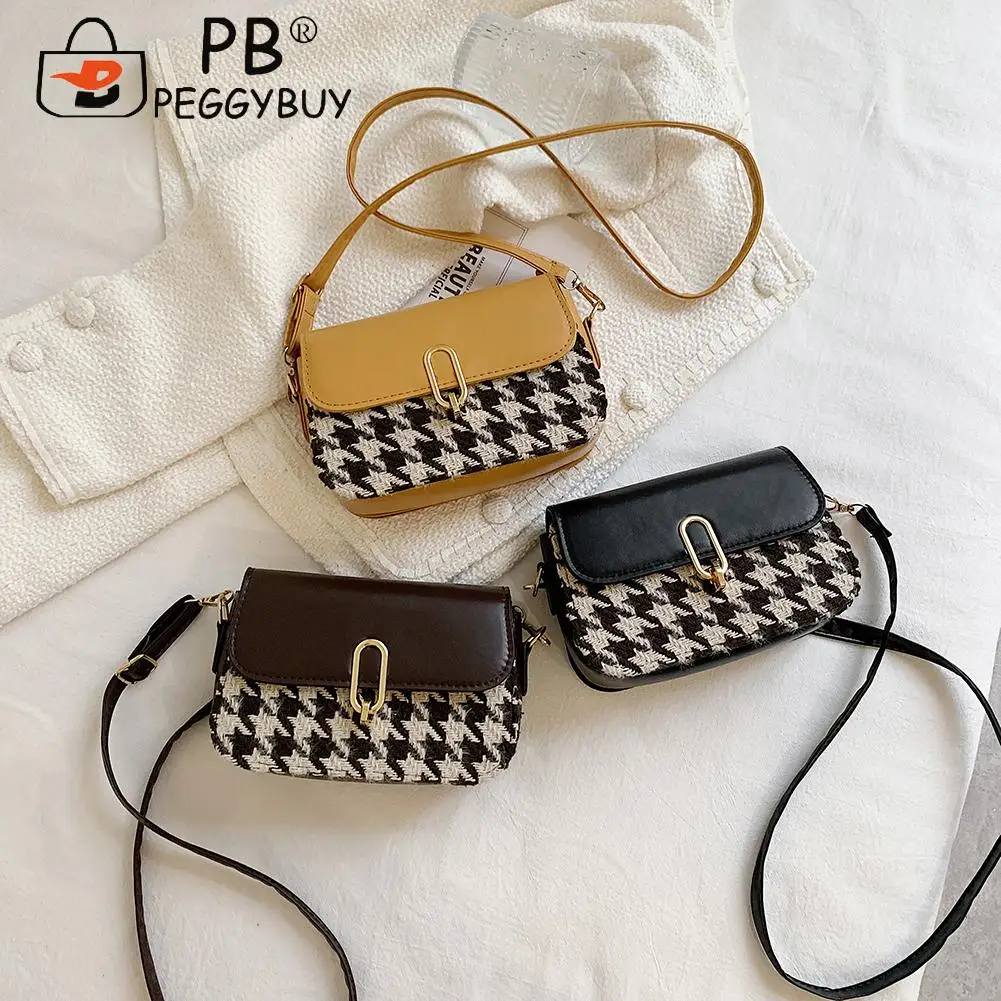 

Vintage Houndstooth Printing Shoulder Crossbody Bag Women Casual All-match PU Leather Patchwork Messenger Handbags