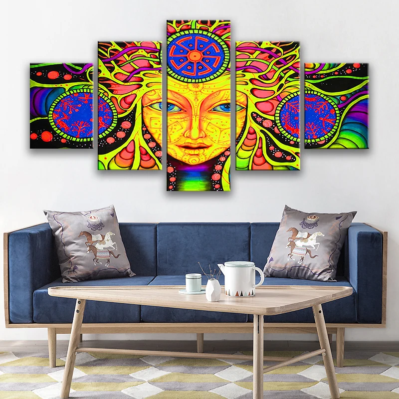 

Canvas Paintings Wall Art Home Decor Living Room 5 Pieces Psychedelic Mandala Abstract Girl Posters HD Prints Pictures Framework