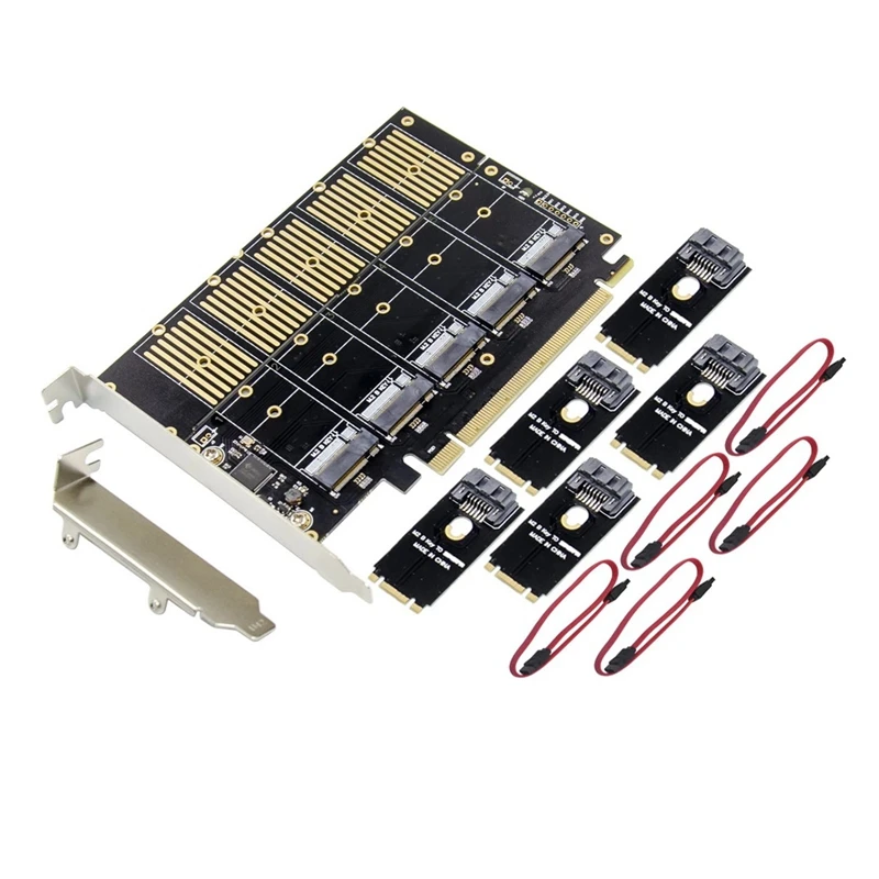 

PCI-E to SATA Expansion Card PCI-E X16 to 5-Port SATA 3.0 M.2 KEY B NGFF Riser Card with SATA Data Cable