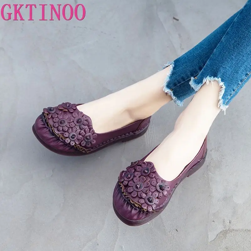 Женские винтажные Лоферы GKTINOO весенние туфли из натуральной кожи с круглым