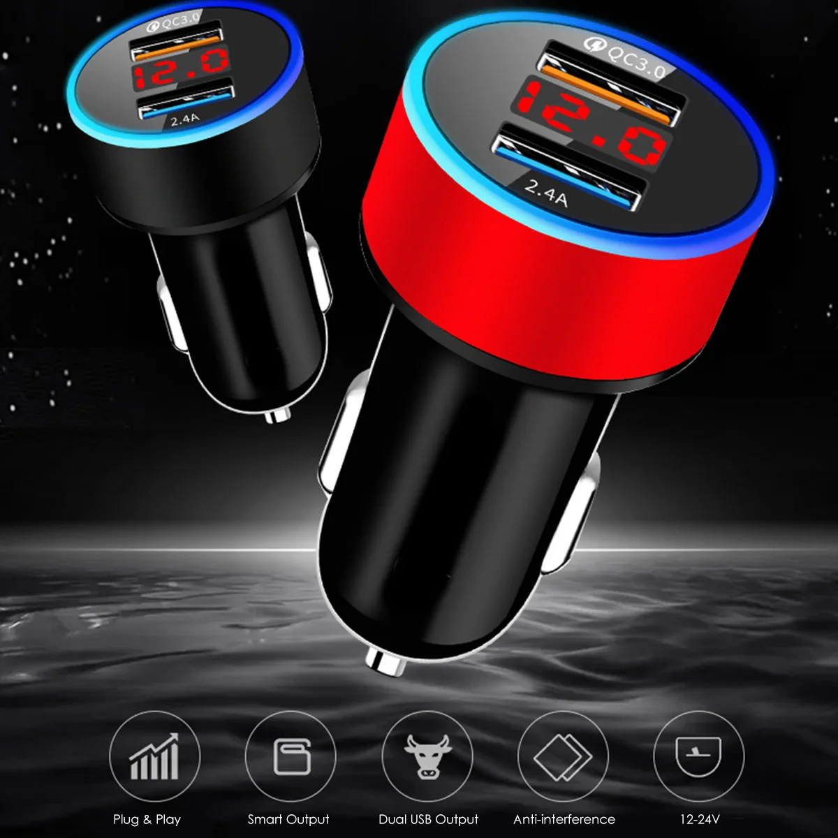 Автомобильное зарядное устройство SOONHUA с двумя USB портами и поддержкой быстрой