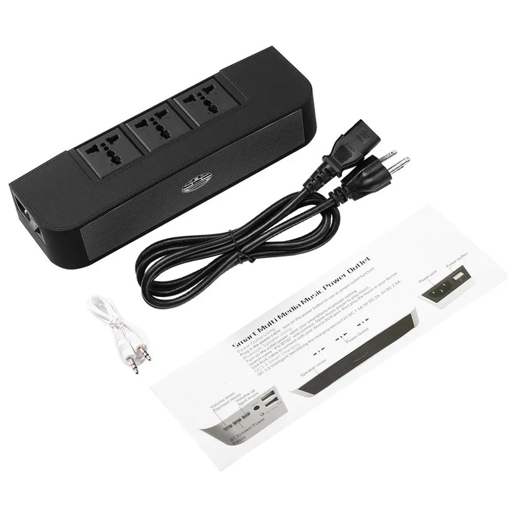 

Новый черный портативный мини QC3.0 смарт-зарядка мультимедийный музыкальный блок питания с 3 розетками независимый инструмент переключател...