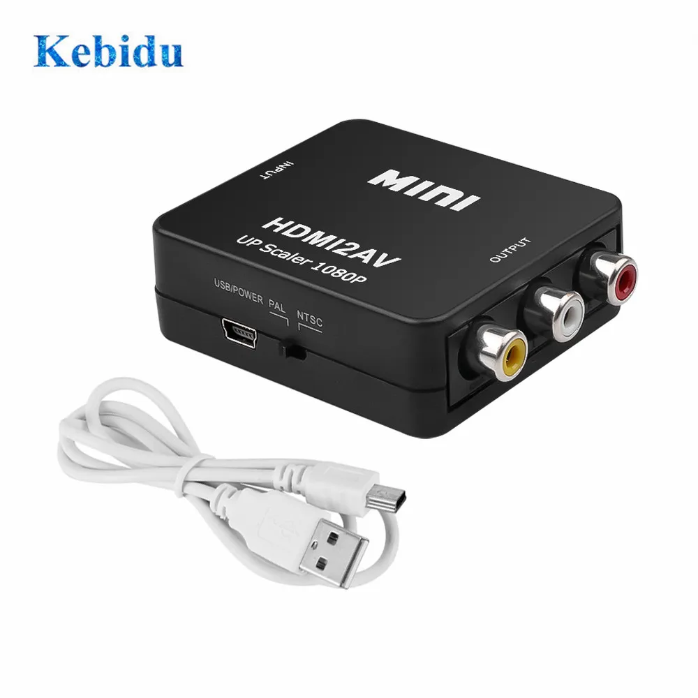 Kebidu Мини HD 1080P интерфейс видео конвертер коробка в AV/CVSB NTSC PAL выход HDMI-совместимый