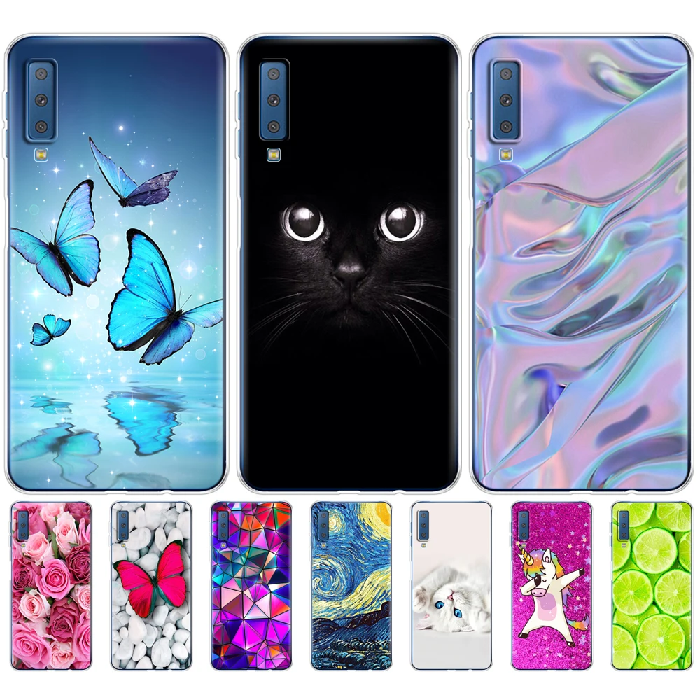 Cases For Samsung Galaxy A7 2018 Phone Cover Silicone Colorful Printing Back Case A750 A750F 6.0 Inch | Мобильные телефоны и