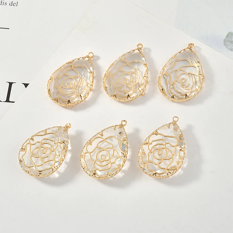 Прозрачный кристалл роза Кружева медный ободок падение кулон DIY серьги ожерелье