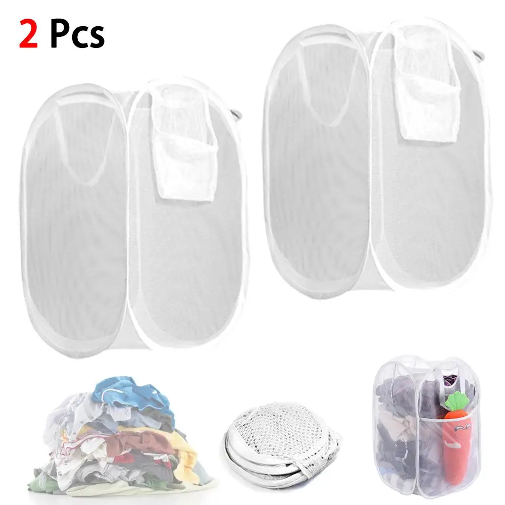

2Pcs Foldable Mesh Laundry Basket Square Folding Classification Portable For Home Use And Ravel Home Living Supplies