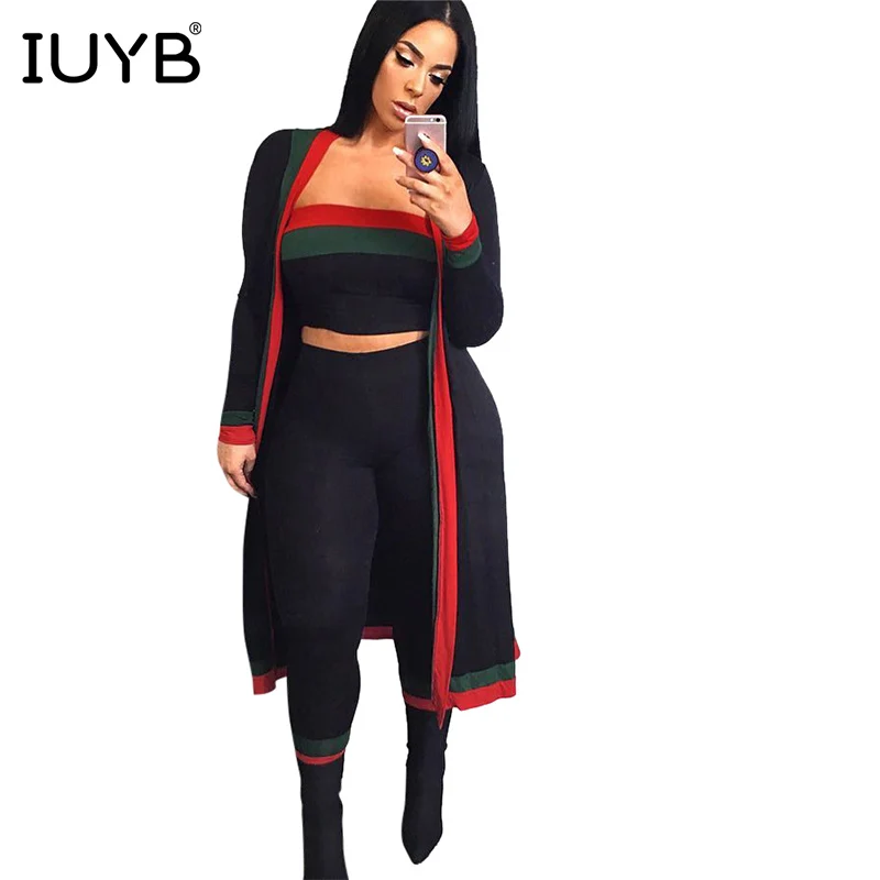 IUYB, весна, хит, повседневные, женские, 3 шт, одноцветные, 3 цвета, облегающие комплекты, дамские, без бретелек, полный рукав, длинные штаны, комбинезоны