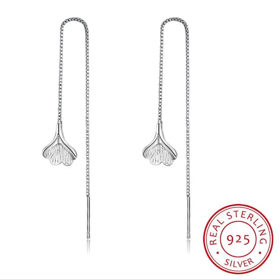 Женские сережки-подвески с листочками гинкго билоба из стерлингового серебра 925