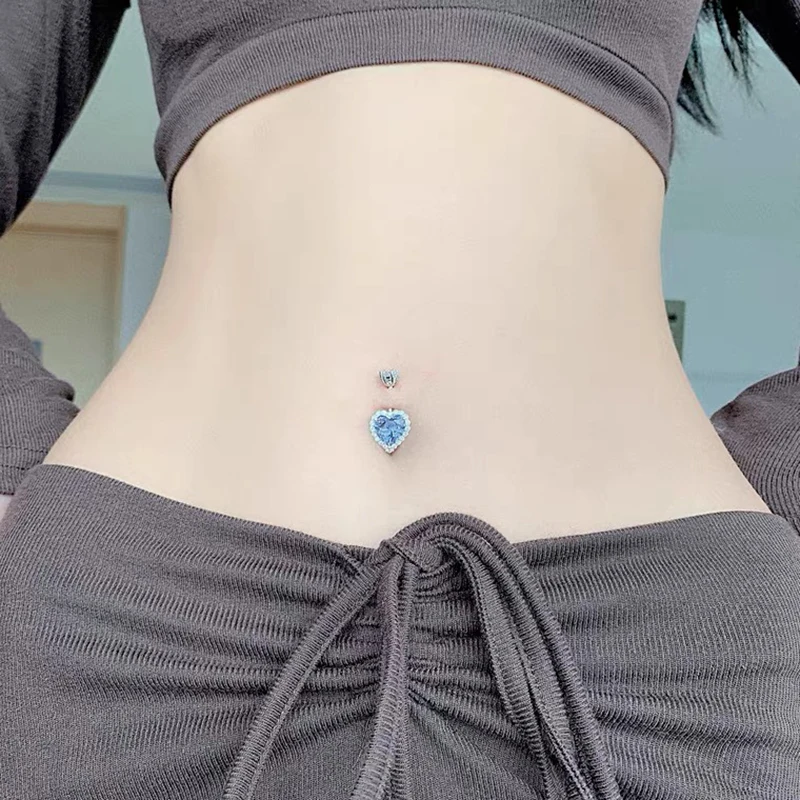 

1.2 1.5 MM 925 Sterling Silver Navel Body Piercing Jewelry Belly Button Rings Women Decorations New Love Heart Shape