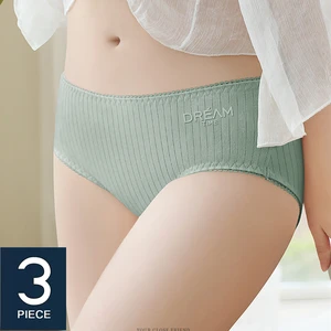 3 Pieces Women Panties Cotton Underwear Girls Mid Waist Briefs Lady Cute Sexy Lingerie Intimates Breathable Underpants Female