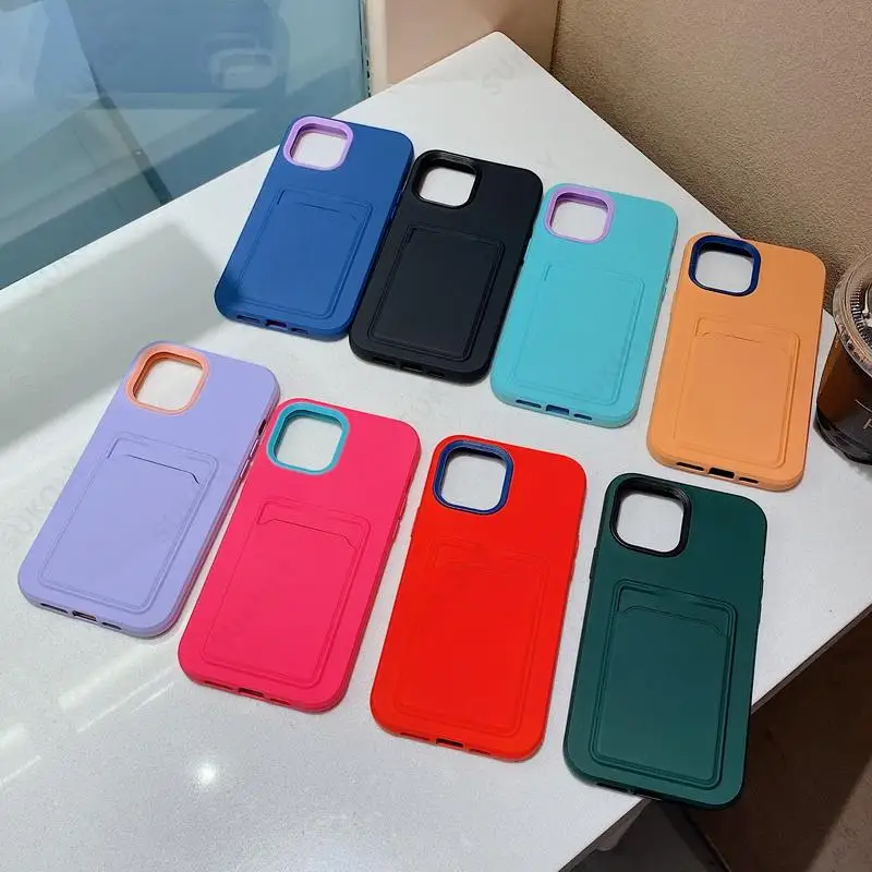

Card Bag Candy Color Phone Case For iPhone 12 11 Pro Max XR XS Max X 7 8 Plus 12 Mini 12Pro 11 Shockproof Bumper Soft Back Cover