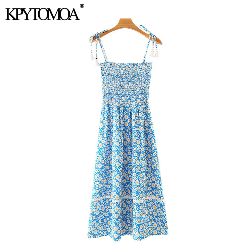 

KPYTOMOA женское 2021, шикарное модное эластичное платье миди с цветочным принтом, винтажное лоскутное платье с кисточками и завязками, женские п...