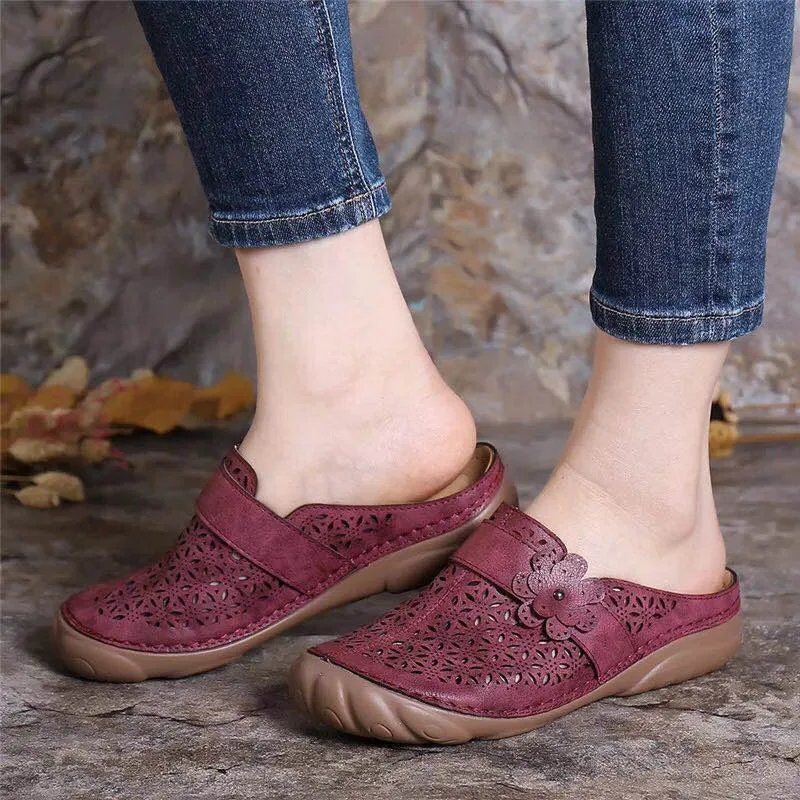 

Spring Handmade PU Women Shoes Wedges Ethnic Style Flower Hollow Female Slippers Summer Breathable Sandalias Zapatos Mujer 2021