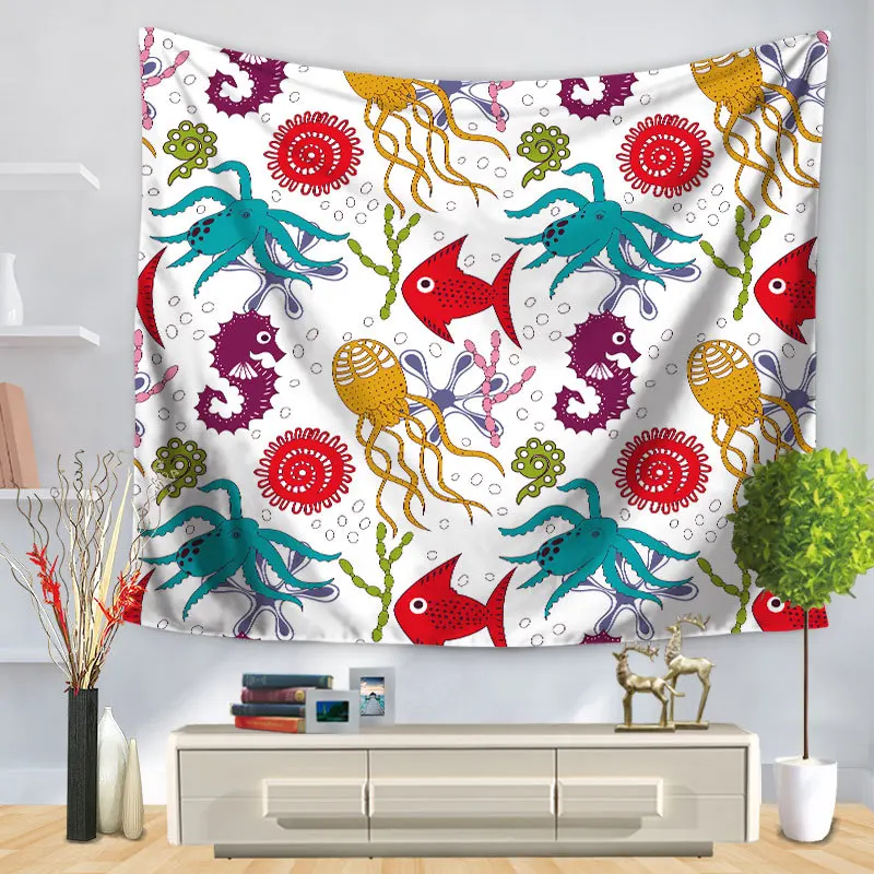 Настенный гобелен с рисунком морского организма морская лошадь дельфин домашнее