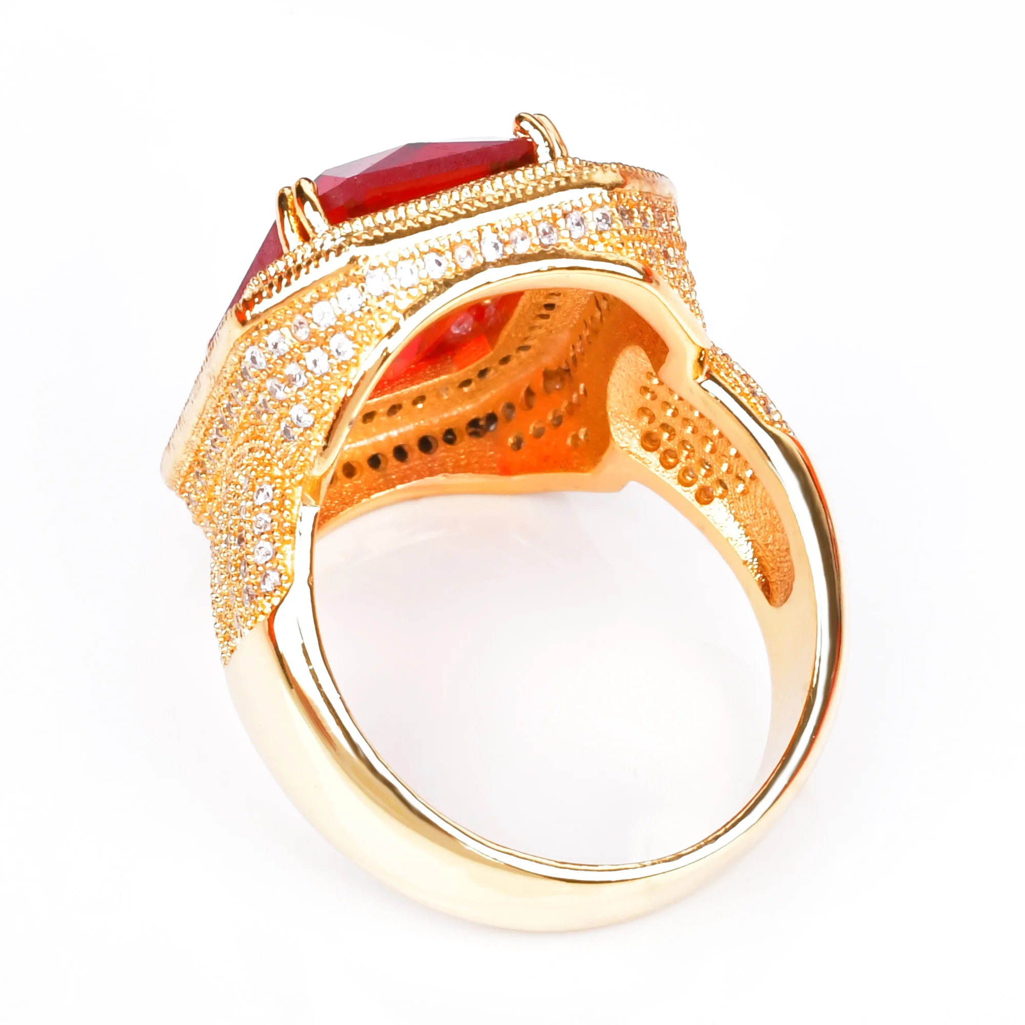 Мужское золотистое кольцо из меди и циркона в стиле хип хоп|Кольца| |