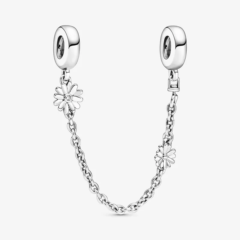 

2020 Spring New 925 Sterling Silver Beads Daisy Flower Safety Chain Charms fit Original Pandora Bracelets Women DIY Jewelry