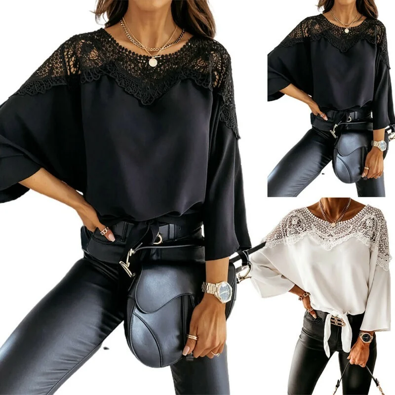 

Women Long Sleeve T-shirt Spring Summer Tops Ladies Loose Plain Crew Neck Shirt