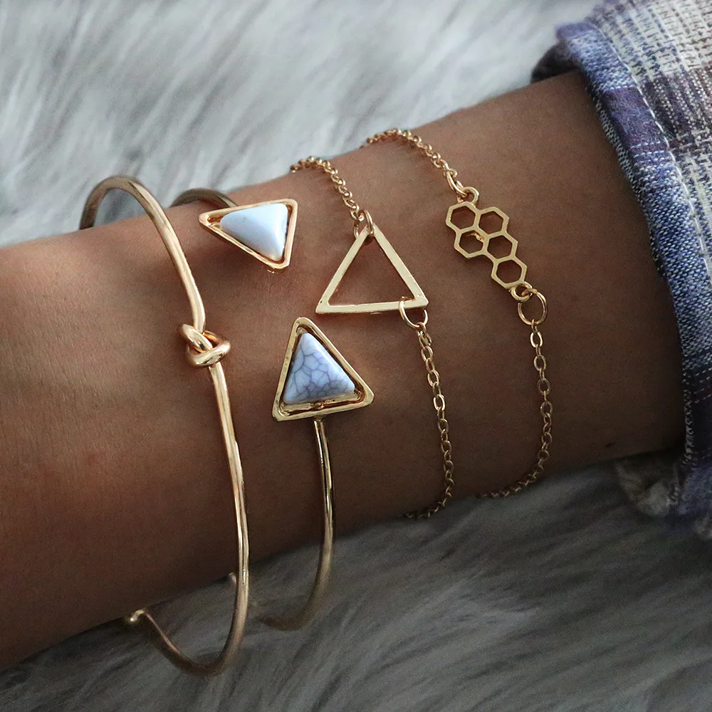 

European and American cross border jewelry fashion geometric elements white Turquoise Knot Bracelet Set 4 pieces