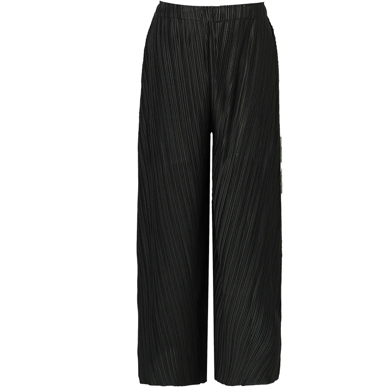 

Pants Women Plus Size For Female 45-75kg 2020 Elastic Miyake Pleated Solid Color Split Loose Elastic Waist Wide Leg Pants