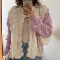 knit sweater cardigan jacket women 2022 early spring sweet korean style stitching color sweater loose vintage flower cardigan