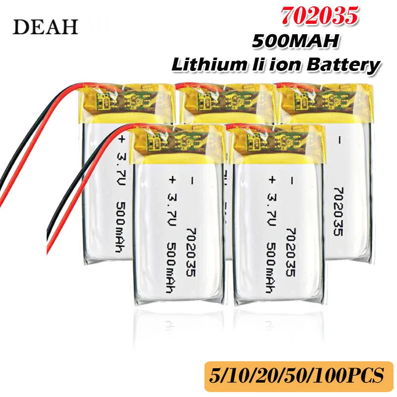 3.7V 500mAh 702035 Lithium Polymer Li-Po Rechargeable Battery For bluetooth speaker GPS DVD PDA PAD LED Light Li-ion Cell - купить по
