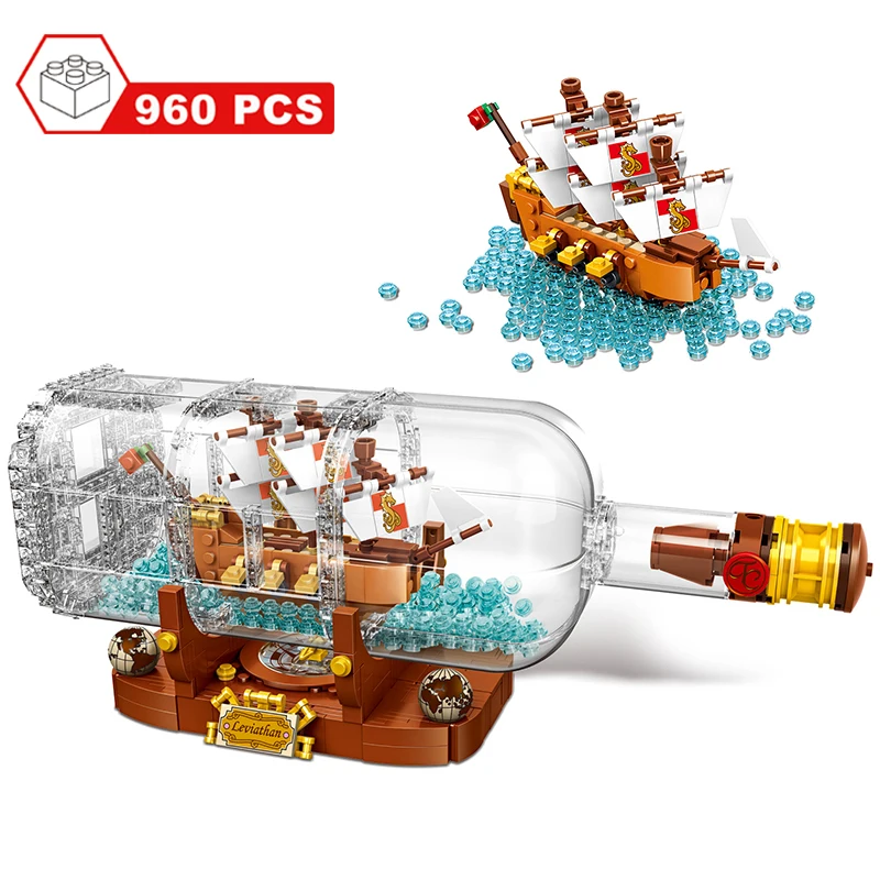 960 шт. Idea корабль в бутылке Пираты парусный спорт Кирпичи Строительные блоки