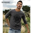 KUEGOU 2022 Весенняя хлопковая Простая белая футболка с принтом, Мужская футболка, брендовая футболка с длинным рукавом, Мужская одежда, топ размера плюс 0325