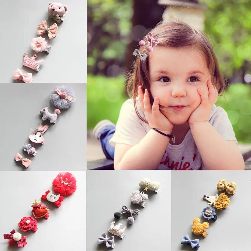 5 шт./упак. с цветочным узором и бантом детские заколки для волос девочек модные