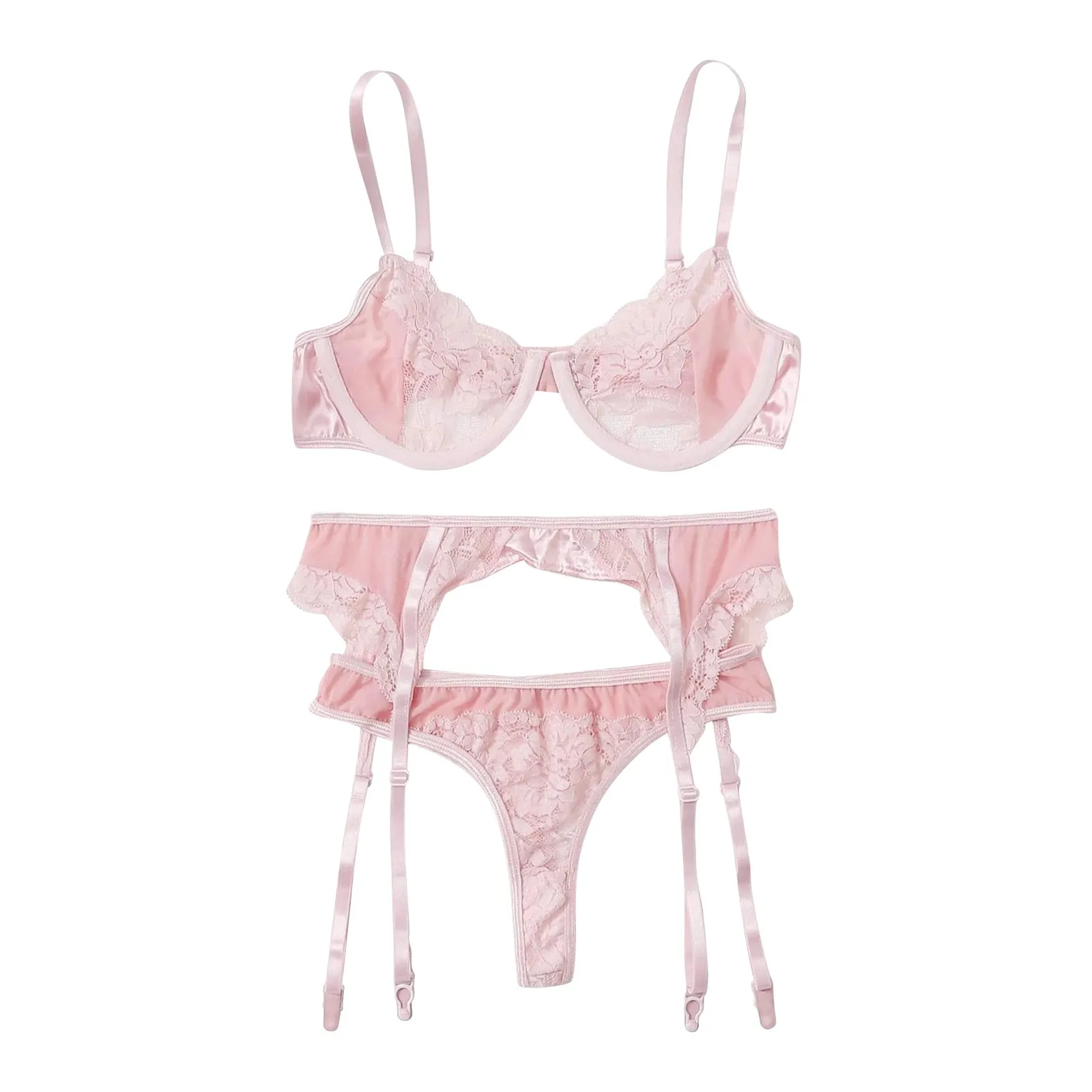 

Women Sexy Solid color Underwire Bra Embroidery Thong lingerie set Perspective Temptation Erotic Underwear