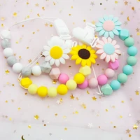 cute idea 1set sunflower pacifier chain silicone teether chewable food grade teething bpa free handmade diy baby product toy