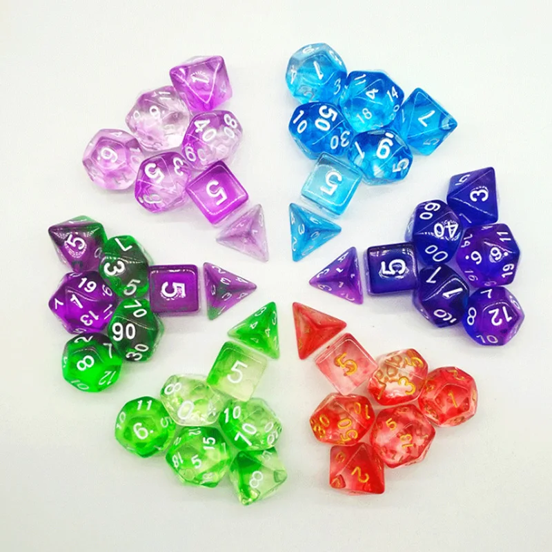 7 шт./компл. прозрачные двухцветные игральные кости 5 видов набор цифровых костей