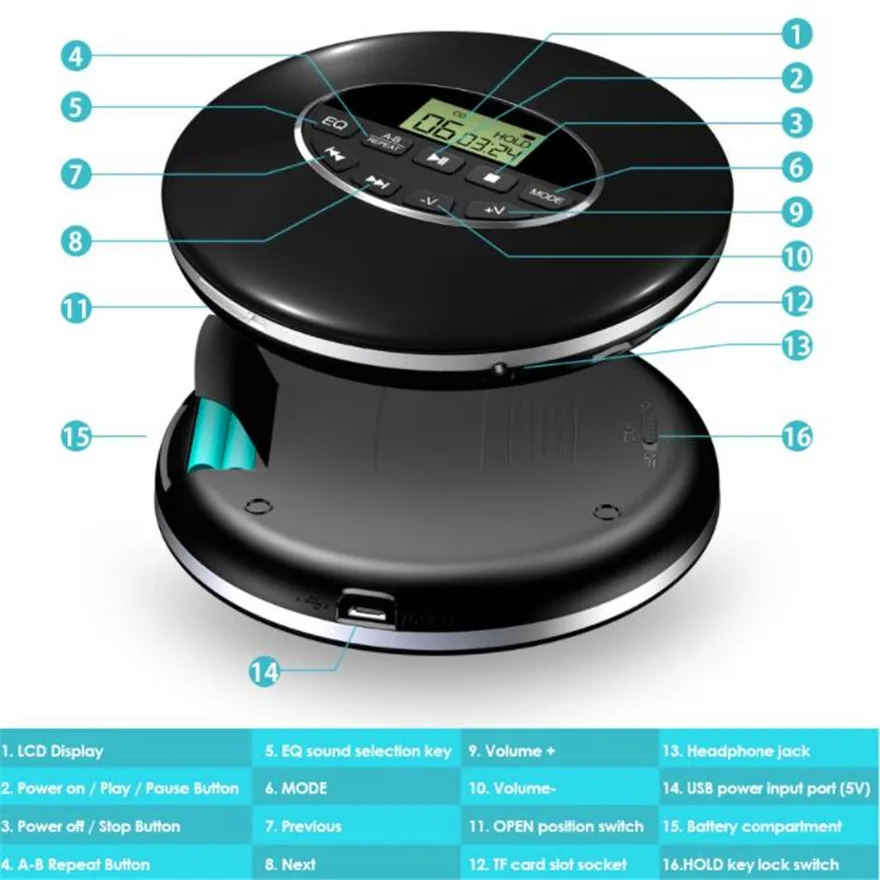 Cd-плеер Walkman портативный Discman Cdplayer Hifi для автомобильной музыки Hi-Fi диск Bluetooth один