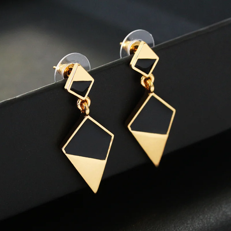 LATS Exaggerated Long Geometric Dangle Earring - Black and White Water Drop Design - Women's Fashion Jewelry image 3