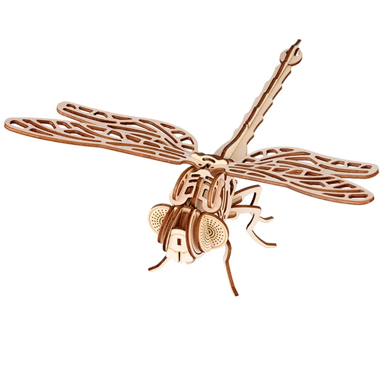 

Деревянные 3D головоломки со стрекозой, насекомые, детские игрушки, Модель для сборки своими руками, деревянный пазл, обучающая игрушка для д...