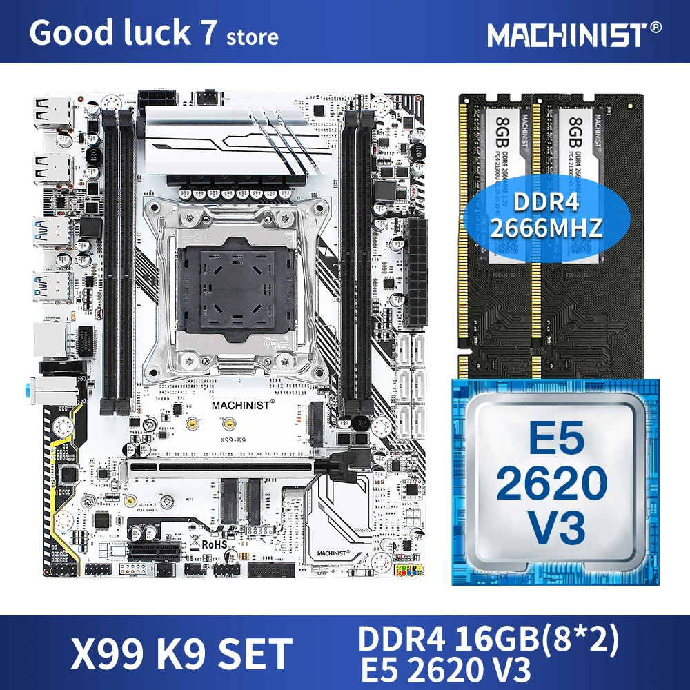 Online X99 Motherboard LGA 2011-3 Set Kit Mit Intel Xeon E5 2620 V3 Prozessor DDR4 16GB(2*8GB) 2666MHz RAM M-ATX NVME M.2 SSD X99-K9