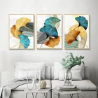 Синий зеленый желтый золотой лист растение цветок холст плакат абстрактная живопись Настенная печать современные картины в скандинавском стиле Декор для гостиной