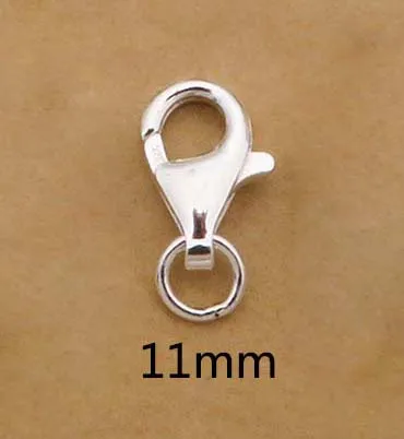 11mm With Ring 2 шт., настоящее чистое твердое 925 пробы, Серебряное омаровое весеннее крепление, крючки, коготь с кольцом, ювелирное изделие, ожерелье, браслет, фурнитура - Цвет: 11mm With Ring