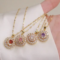 stainless steel round crystal necklace for women new fashion temperament pendants good quality wedding party jewelry gifts ht154