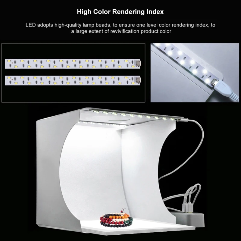 

PULUZ Mini LED Shadowless Light Studio Portable Folding 20CM Photo Studio Set Without Matting for Small Objects Photography