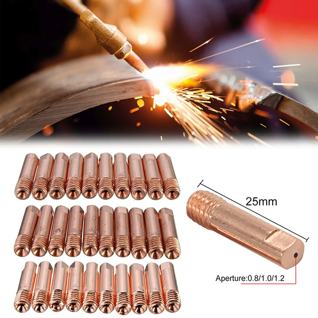 10pcs 15AK MB MIG//MAG Welding Torch Contact Tip 0.8 M6 x 24mm Copper Gas Nozzle