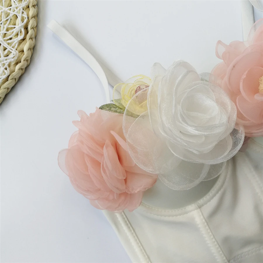 Женский укороченный топ с цветами облегающий женский украшенный Бюстье для