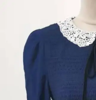

Women's Bowknot Lace Peter Pan Collar Mini Dress Solid Color Long Sleeve Slim Female Waist Pleated Robes 2021 Autumn Winter