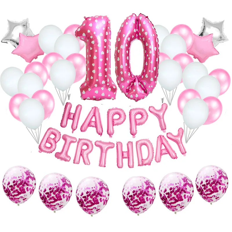 

37pcs Rose Gold Number 10 Foil Latex Balloons Birthday Party Decorations Kids Boy Girl Anniversary Backdrop Decor
