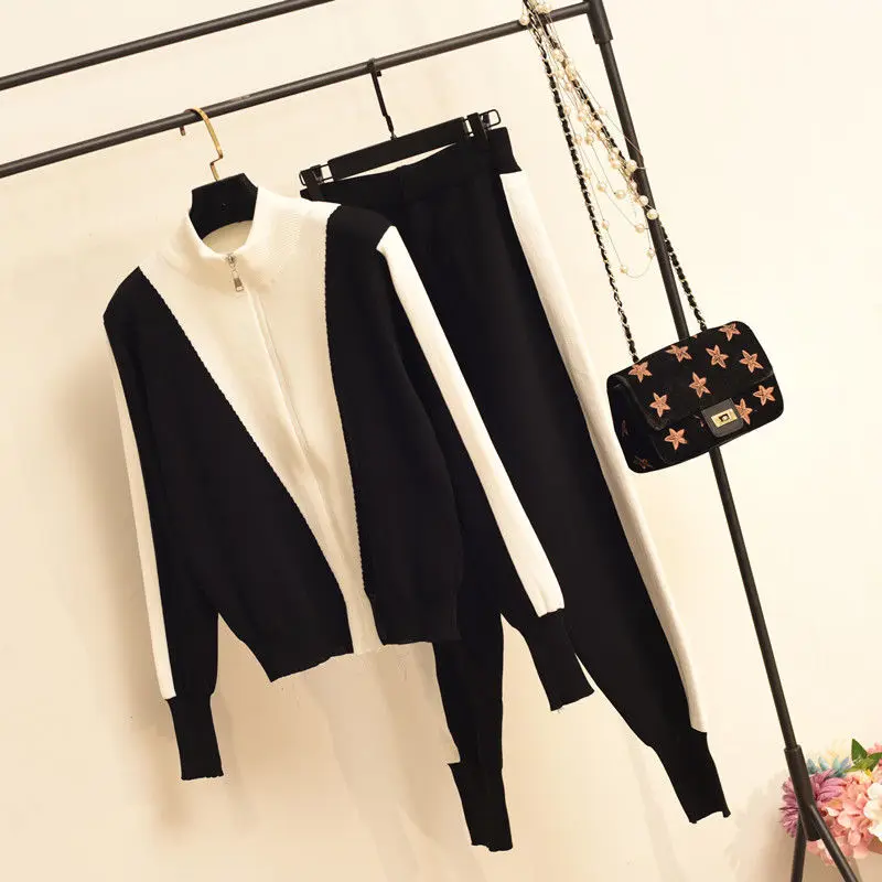 

Women's 2020 new autumn European fashion leisure knitted sports suit women's two piece suit