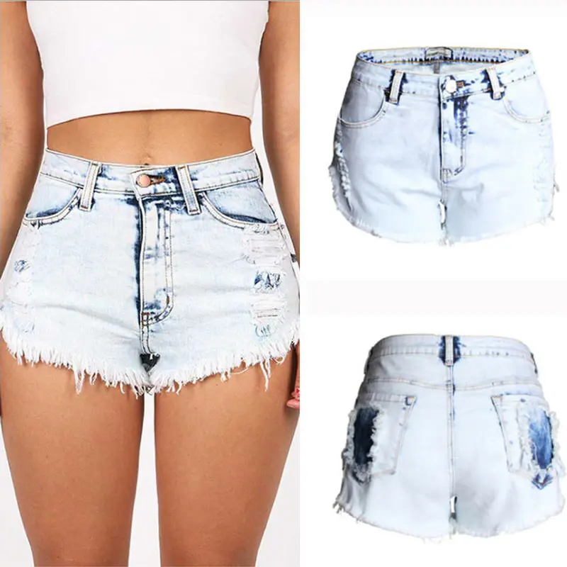 Пикантные энзимная стирка Для женщин джинсовые короткие Высокая талия с