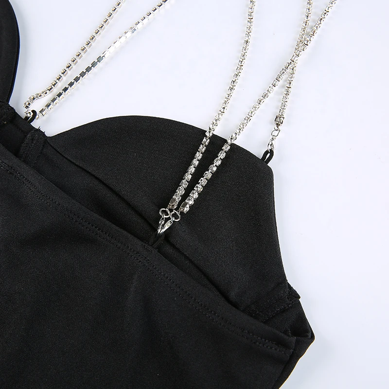 

Women Close-fitting Spaghetti StrapSexy Camisole Black Solid Color V-neck Sleeveless Crop Tops Ladies Suspender Tops