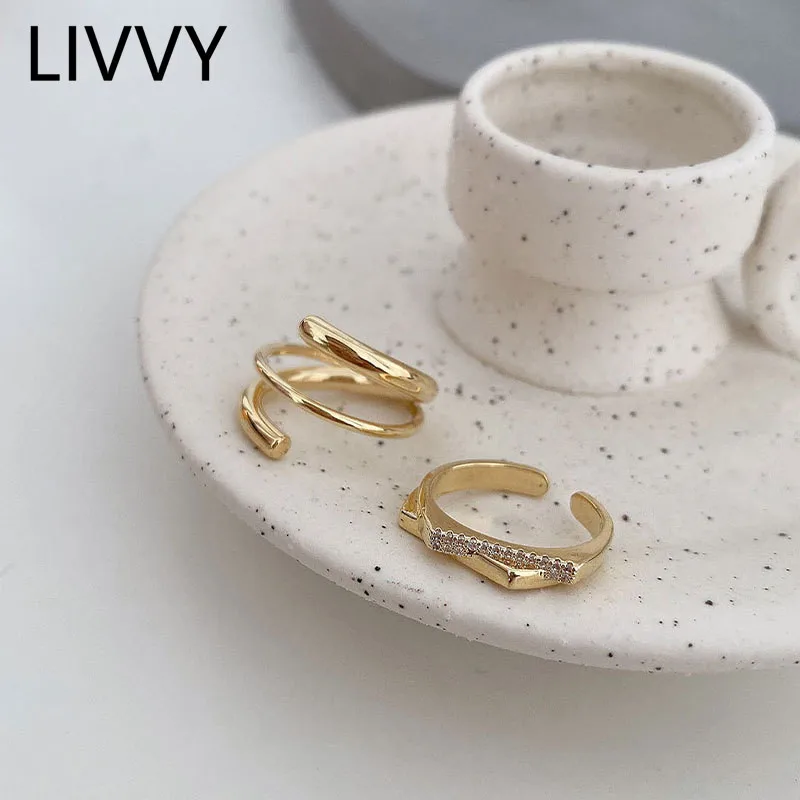 Кольца LIVVY золотого цвета для женщин 3 линии винтажные Свадебные модные ювелирные