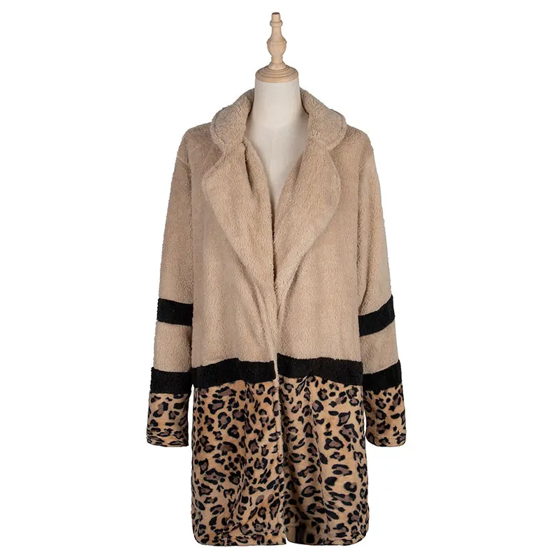 

2020 New Open Stitch Flocking Plush Jacket Women Autumn Winter Leopard Patchwork Jacket Coat Female Casual