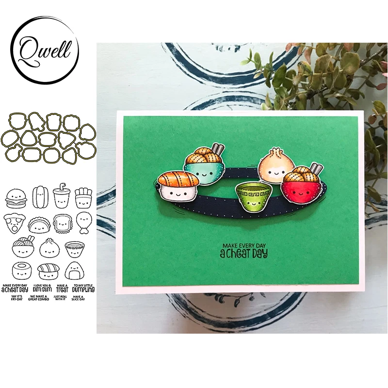 QWELL изысканные суши металлические штампы с прозрачными штампами фраза рукоделие